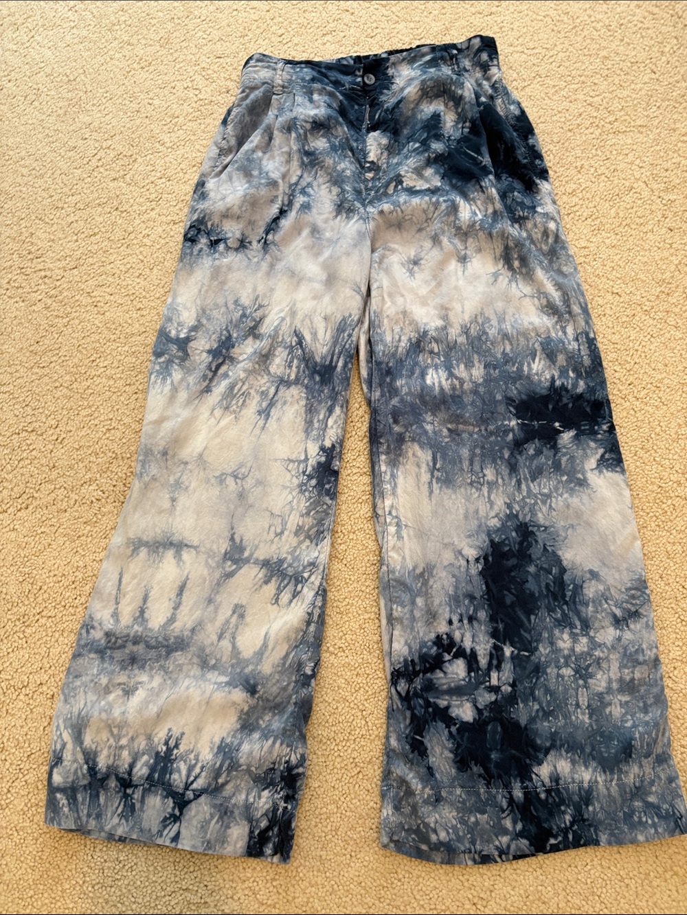 cloth & stone Tie-Dye Wide Leg Pants — Navy and Cream 100% Tencel. Made in USA